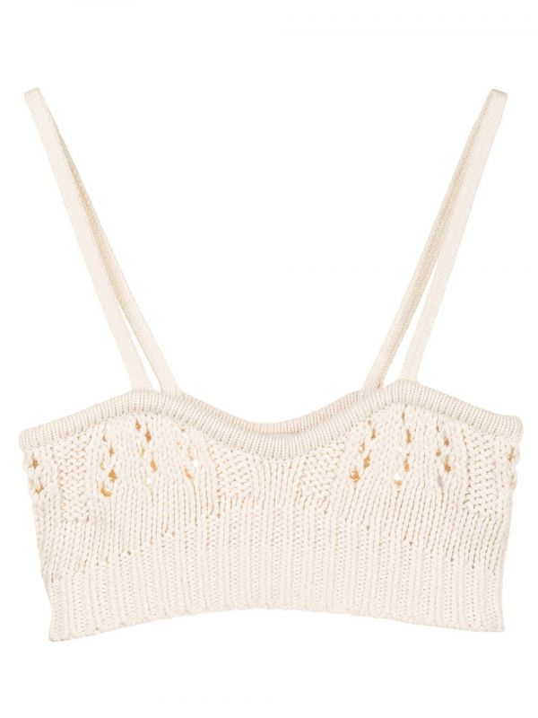  Goen.j Crochet-knit Bra - Neutrals 