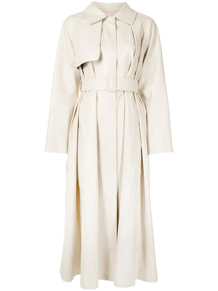  Goen.j Faux-leather Belted Trench Coat - Neutrals 
