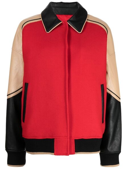  Goen.j Faux-leather Trim Wool Bomber Jacket - Red 