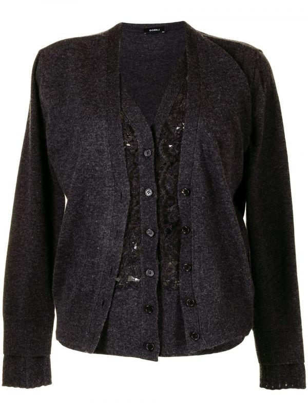  Goen.j Lace Panel Layered Cardigan - Grey 
