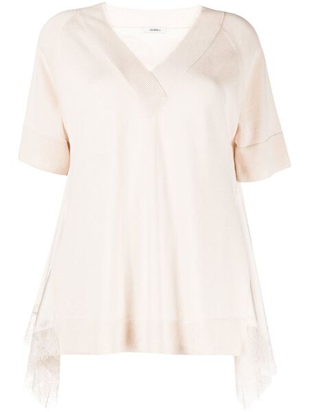  Goen.j Lace-trim V-neck T-shirt - Neutrals 