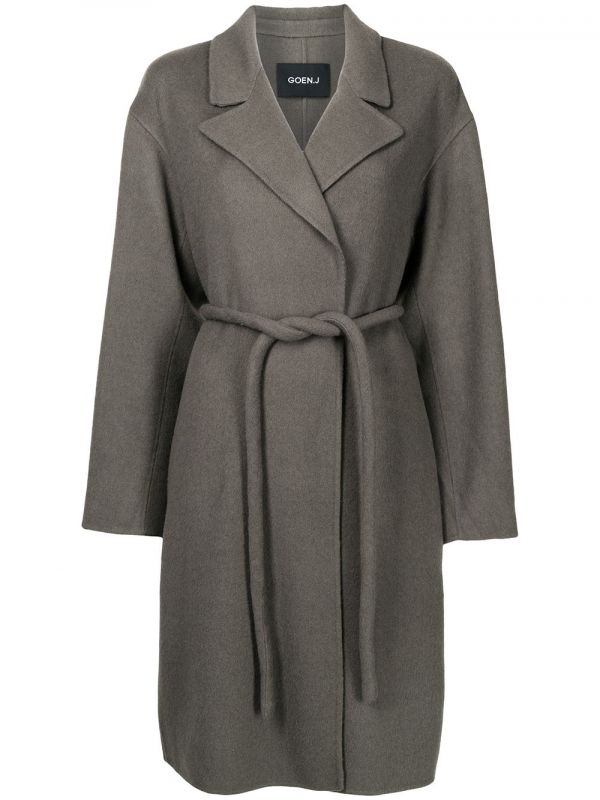  Goen.j Peak-lapel Belted Coat - Grey 