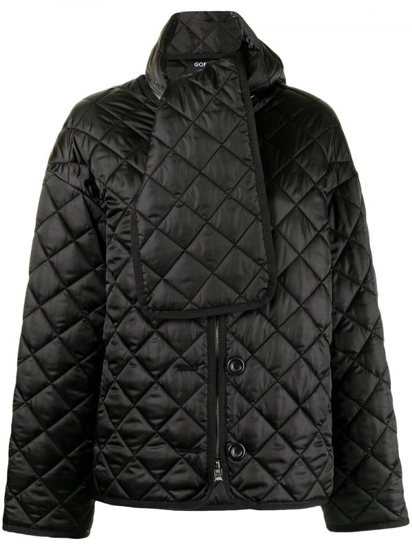  Goen.j Scarf-detail Quilted Oversized Jacket - Black 