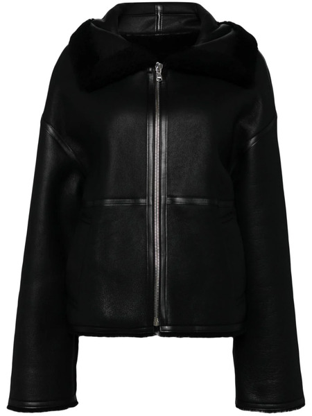  Goen.j Shearling-lined Aviator Leather Jacket - Black 