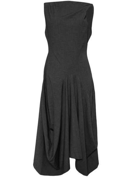  Goen.j Twisted-shoulder Structured Draping Midi Dress - Grey 