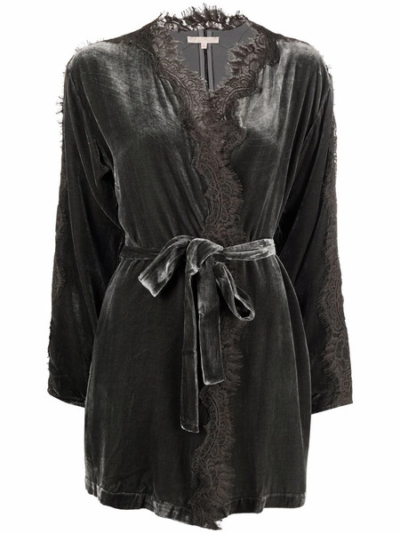  Gold Hawk Lace-trim Belted Coat - Grey 