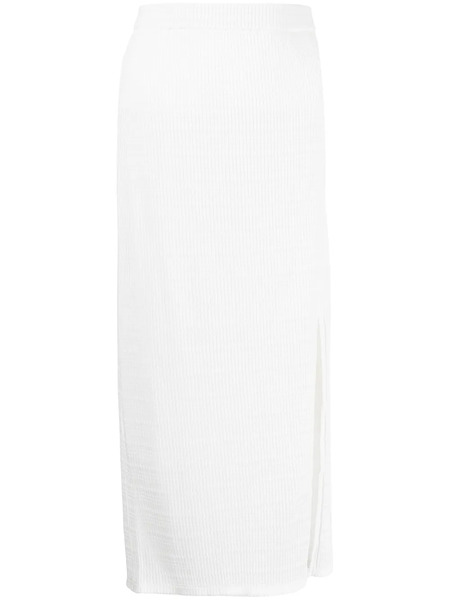  Goodious Ribbed Side-slit Maxi Skirt - White 