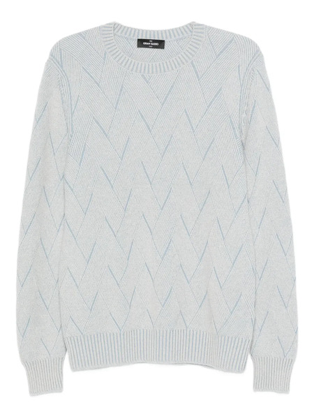  Gran Sasso Chevron-pattern Crew-neck Sweater - Blue 