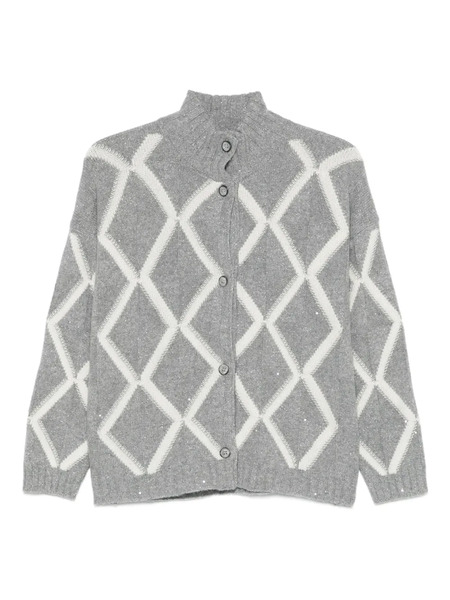  Gran Sasso Diamond-pattern Button-fastening Cardigan - Grey 
