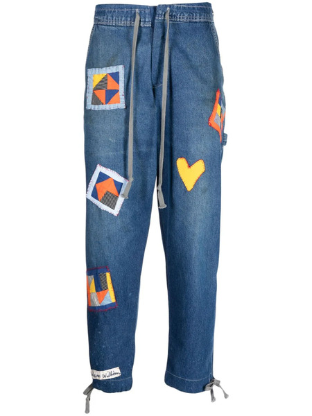  Greg Lauren Patch-detail Drawstring Jeans - Blue 
