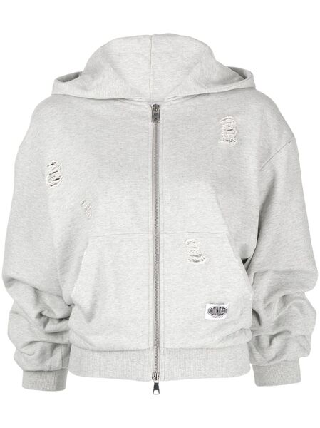  Ground Zero Distressed Zip-front Hoodie - Grey 