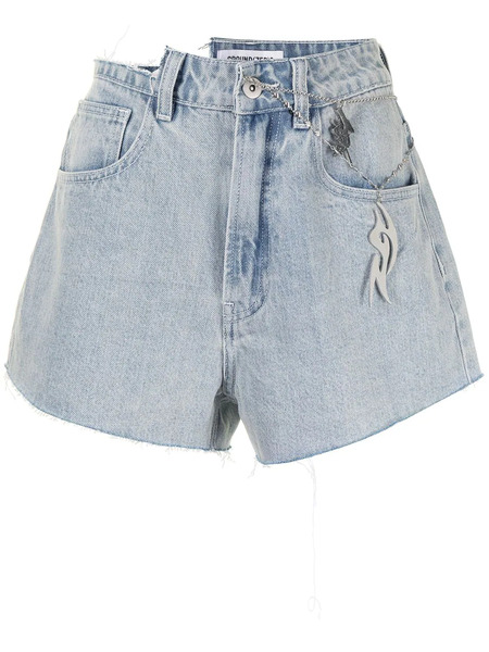  Ground Zero High-rise Distressed Denim Shorts - Blue 
