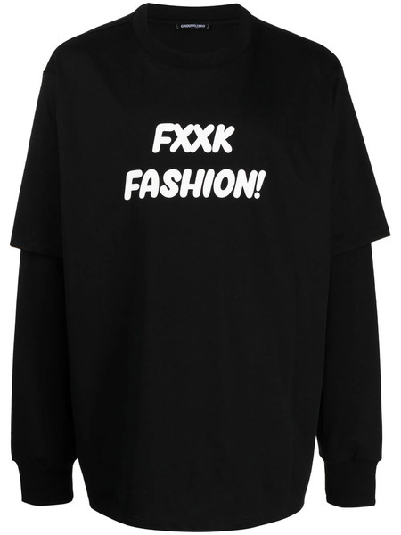  Ground Zero Slogan-print Double-sleeved T-shirt - Black 