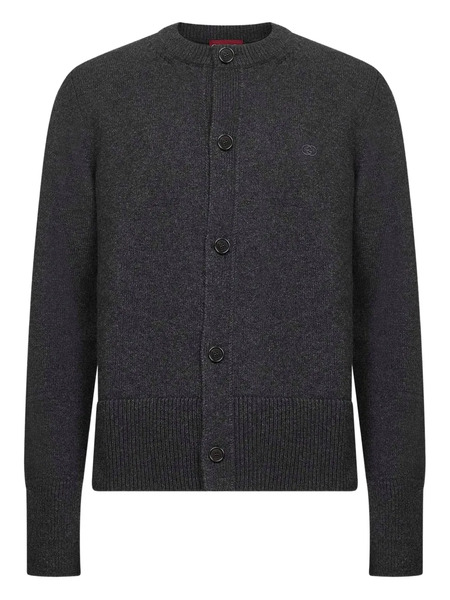  Gucci Button Interlocking Logo Embroidery Cardigan - Grey 