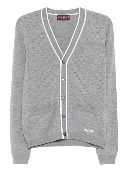  Gucci Embroidered-logo Cardigan - Grey 