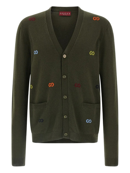  Gucci Gg-intarsia Button-up Cardigan - Green 