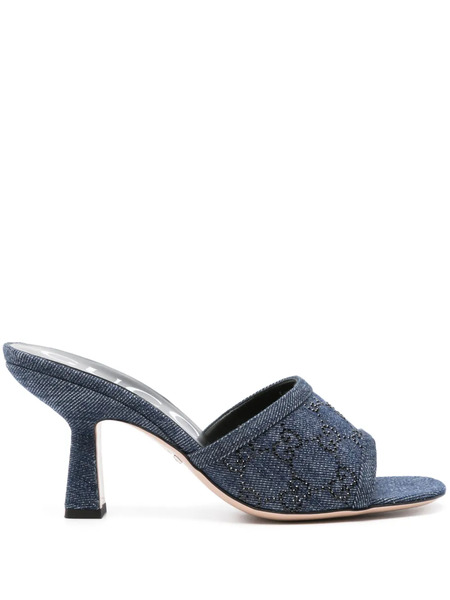  Gucci Gg-monogram Denim Mules - Blue 