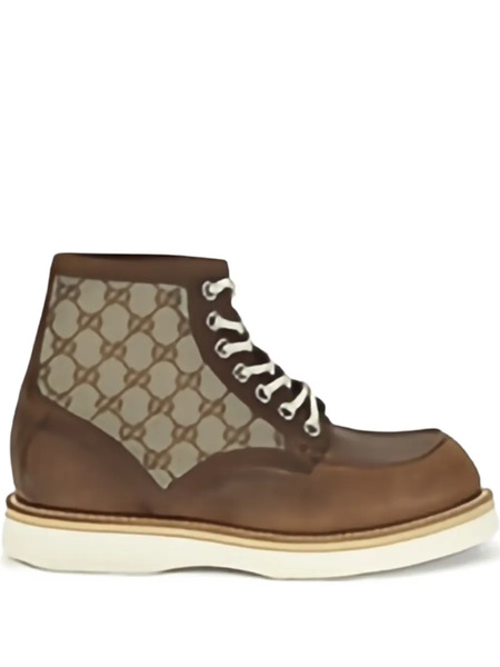  Gucci Gg-monogram Leather Boots - Brown 