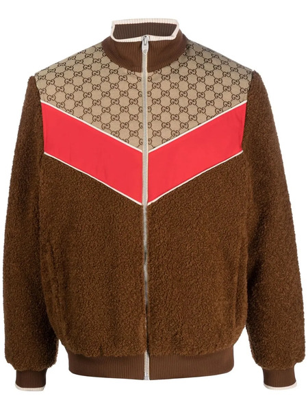 Gucci Gg Monogram-pattern Zip-up Jacket - Brown 