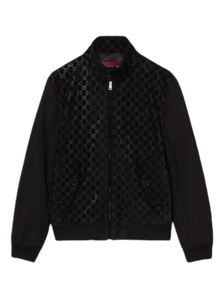  Gucci Gg-pattern Suede Bomber Jacket - Black 