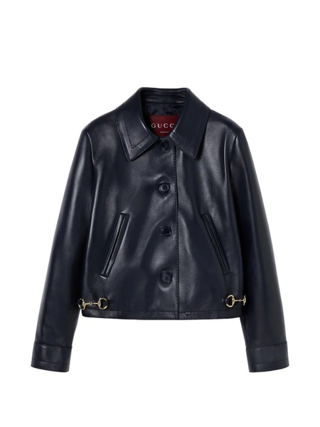  Gucci Horsebit Notched Leather Jacket - Blue 