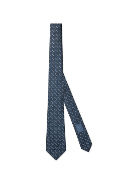  Gucci Horsebit Silk Patterned Tie - Blue 