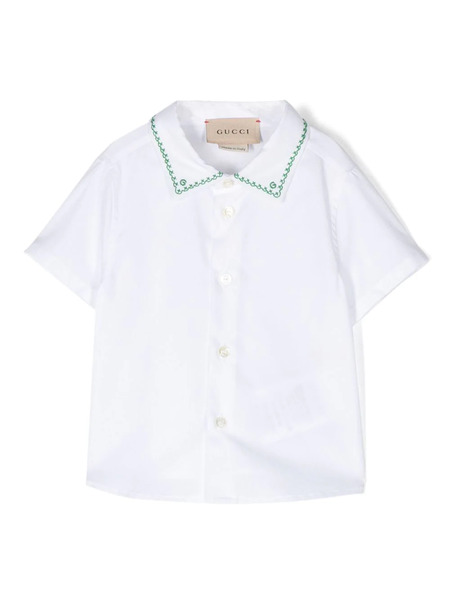  Gucci Kids Embroidered-trim Short-sleeve Shirt - White 