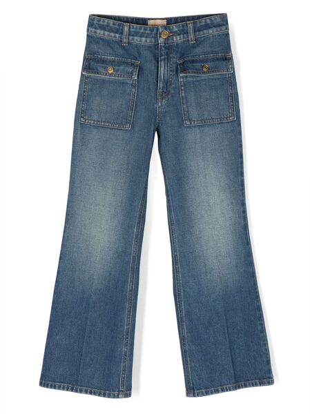  Gucci Kids Interlocking G-patch Wide-leg Jeans - Blue 