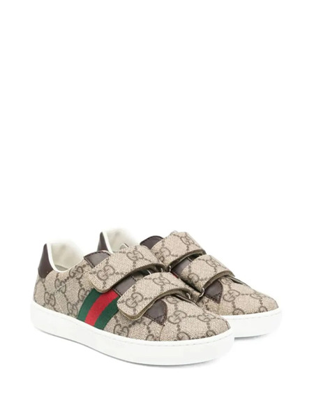  Gucci Kids Monogram Touch-strap Sneakers - Neutrals 