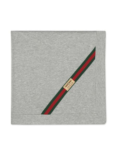  Gucci Kids Web-stripe Cotton Blanket - Grey 