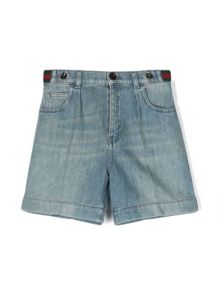  Gucci Kids Web Stripe Denim Shorts - Blue 