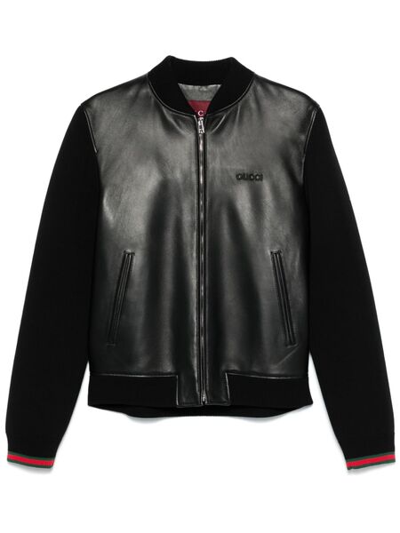  Gucci Leather Bomber Jacket - Black 