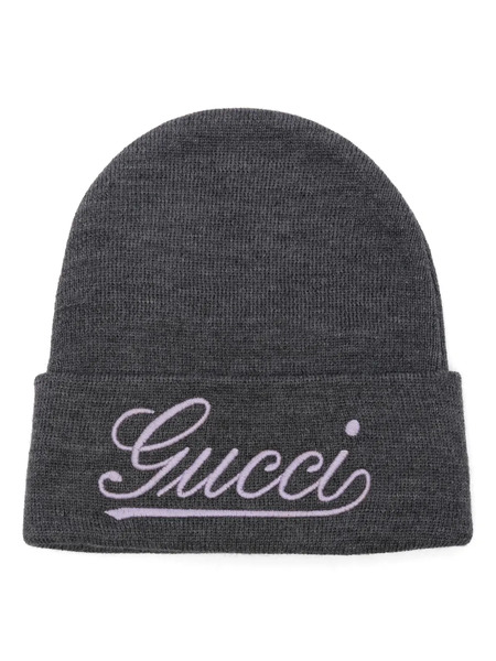  Gucci Logo-embroidered Beanie - Grey 