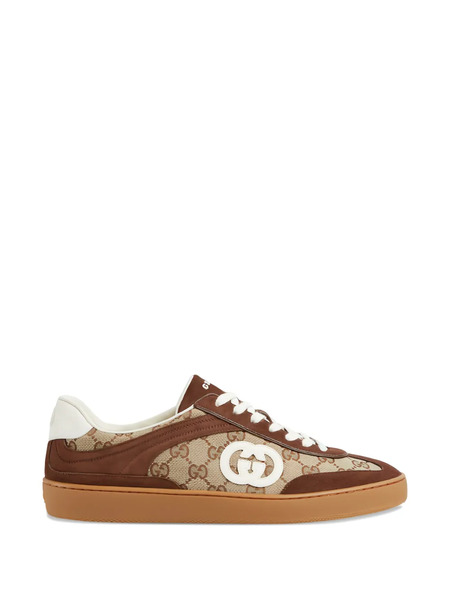  Gucci Logo-plaque Leather-panel Sneakers - Neutrals 