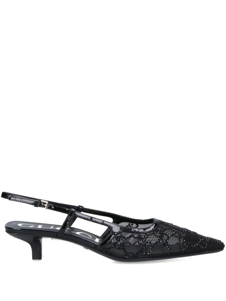  Gucci 35mm Crystal Slingback Pumps - Black 