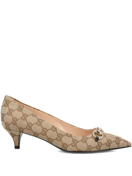  Gucci 45mm Horsebit Patterned Pumps - Neutrals 
