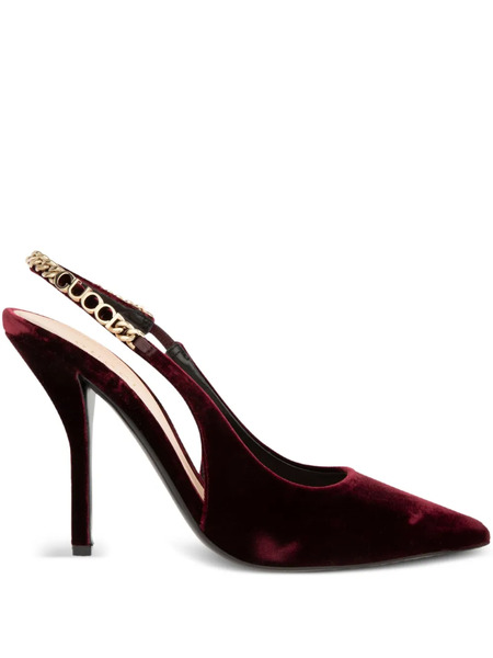  Gucci 105mm Signoria Chain Strap Pumps - Red 