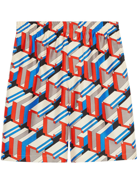  Gucci Pixel-print Silk Shorts - Red 