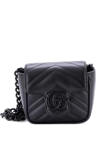  Gucci Pre-owned Gg Marmont Flap Matelasse Leather Mini Belt Bag - Black 