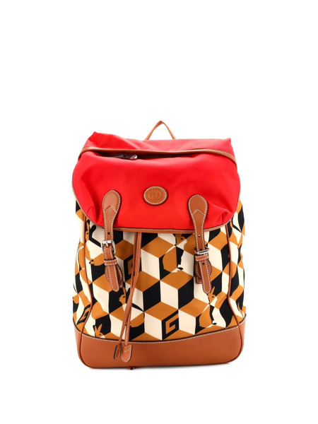  Gucci Pre-owned Interlocking G Patch Flap Buckle Printed Nylon With Canvas And Leather Backpack - Multicolour 
