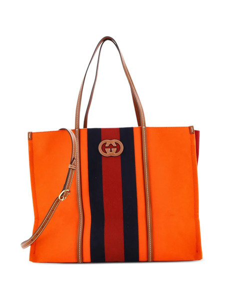  Gucci Pre-owned Interlocking G Web Canvas Large Tote Bag - Brown 