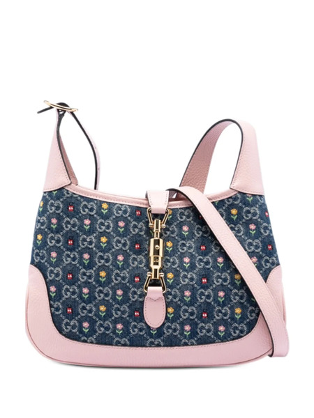  Gucci Pre-owned 2016-2026 Limited Edition Small Gg Denim Embroidered Floral Jackie 1961 Crossbody Bag - Pink 