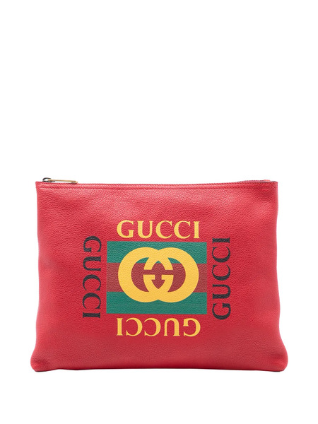  Gucci Pre-owned 2016-2025 Medium Leather Logo Portfolio Clutch Bag - Red 