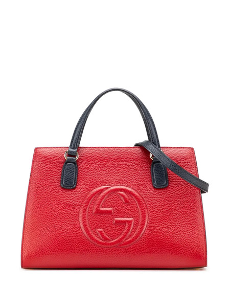  Gucci Pre-owned 2016-2025 Medium Tricolor Pebbled Calfskin Soho Convertible Top Handle Bag Satchel - Red 