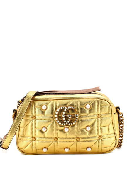  Gucci Pre-owned Pearly Gg Marmont Shoulder Bag Embellished Matelasse Leather Small Crossbody Bag - Gold 