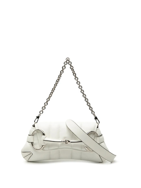  Gucci Pre-owned 2016-2025 Small Quilted Leather Horsebit Chain Satchel - White 