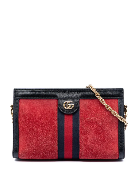  Gucci Pre-owned 2016-2026 Small Suede Ophidia Chain Crossbody Bag - Red 
