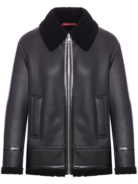  Gucci Shearling-trim Leather Jacket - Black 