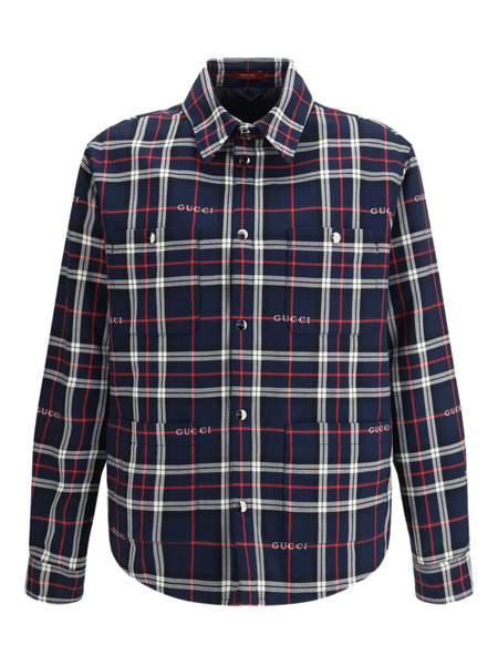  Gucci Tartan Logo Overshirt - Blue 