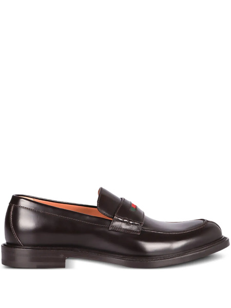  Gucci Web-stripe Leather Loafers - Brown 